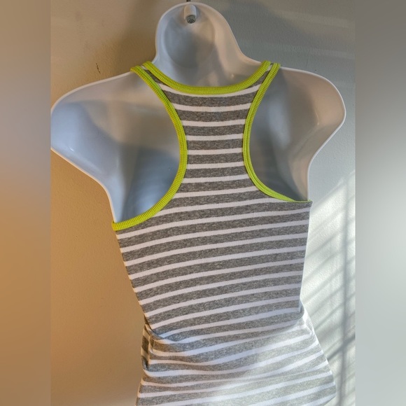 P.S. Large (10-12) Kids Tank Top Gray with Neon Green Stripes - Picture 4 of 6